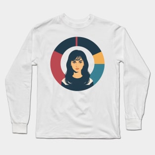 Angry Woman Glaring Forward with a circular colorful background Long Sleeve T-Shirt